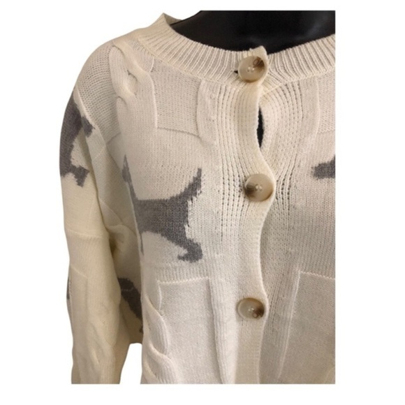 Cream & gray dachshund puppy dog print adorable cardgian sweater size medium new - Picture 4 of 10
